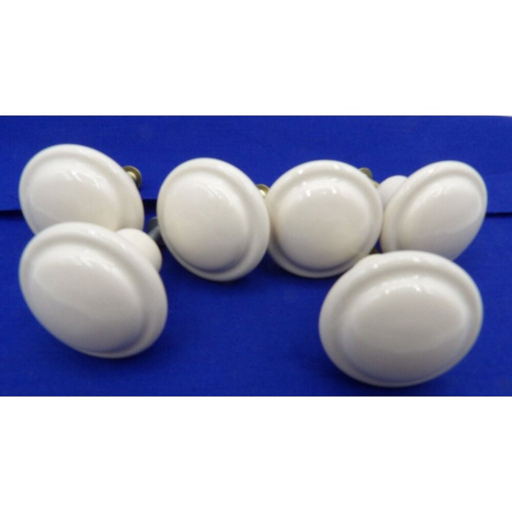 Ceramic Cabinet Knobs Cream Round  1 1/2" diam. Set of 6 knobs with screws